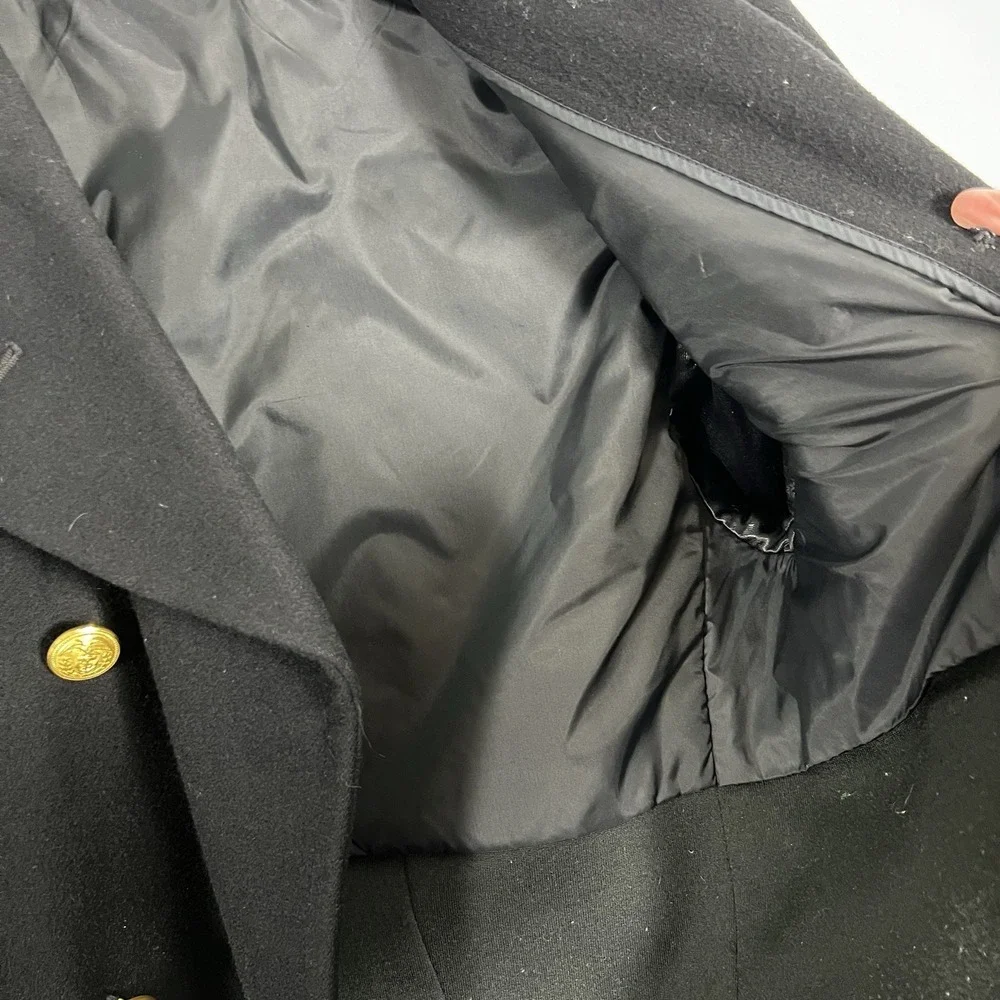 Mens Black Double Breasted Wool‎ Peacoat Military Style Gold Buttons 34S